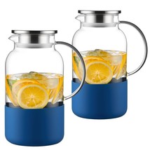 2 PCS Cold Glass Pitcher with Lid and Handle &amp; Silicone Base 61oz/ 1.8L ... - $27.23