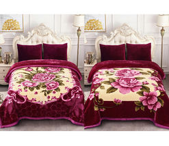 Blanket Korean Mink Floral Printed 2 Ply Thick Blanket Warm Blanket Super Soft - £104.54 GBP