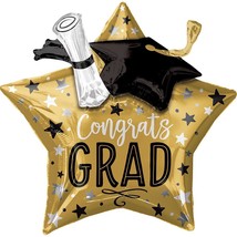 Graduation 3D Mylar Jumbo Balloon 28&quot; Gold Star with Diploma &amp; Cap 1 Per Package - £7.05 GBP