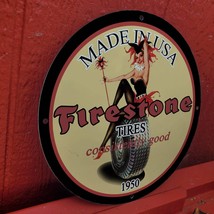 Vintage 1950 Firestone Tires &#39;&#39;Consistently Good&#39;&#39; Porcelain Gas &amp; Oil Sign - £99.68 GBP