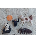 4 Vintage Plastic Animal Figures Britains Cow England Panda, Aardvark Plus Chimp - $12.19