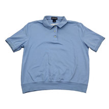 Lands End Shirt Womens 16 Blue Short Sleee Spread Collar Button Knit Cotton Polo - £16.93 GBP