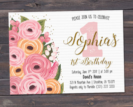 Floral Birthday Invitation / Girl Birthday Invitation / Watercolor Flowers - £6.24 GBP