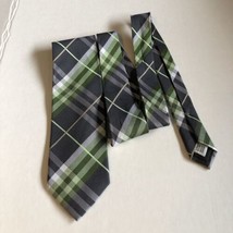 Geoffrey Beene Dark Gray &amp; Green Stripe 100% Silk Tie - $7.69