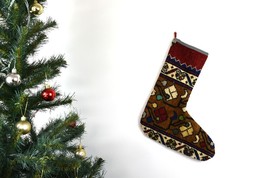 Kilim Christmas Stocking Vintage Rug Stocking Ethnic Decorative Xmas Socks S682 - £12.47 GBP