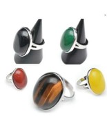 5 PACK Agate stone adjustable rings citrine, ruby red jade onyx tigers e... - $35.17 CAD