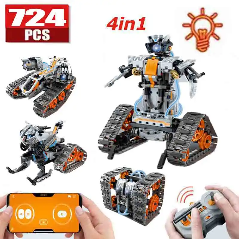 724Pcs LED 4 in 1 Technical RC Snowmobile Robot Racing Car Building Blocks - £65.45 GBP