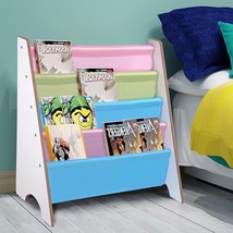 Wood Kids Sling Book Shelf Storage Rack Organizer Color Pockets Bookcase... - $67.65