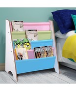 Wood Kids Sling Book Shelf Storage Rack Organizer Color Pockets Bookcase... - £49.84 GBP