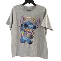 Disney Stitch L Large Men&#39;s Tee Shirt Graphic Gray Short Sleeve Crew Neck  - £11.84 GBP