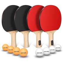 SereneLife Ping Pong Paddle Set-4 Wood Ping Pong Paddles, 8 Tournament T... - $52.24