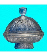 Vintage Pattern Glass Pedestal Light Blue Acorn And Oak Leaf Candy Trink... - £16.14 GBP