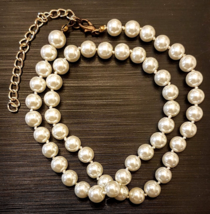 Faux Pearl Necklace Knotted 8mm Beads 18 inch Strand adjustable length Chain - $14.78