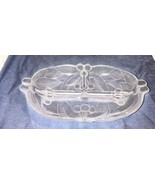 Vintage Frosted Glass Oval Divided Dish etched Cherry design circa 1960 - $26.00