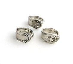 Lot 3 Spoon Rings Size 6 &amp; 6.5 Crystal Rivet Newly Made From Vtg Used Silverware - $21.00