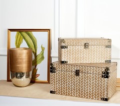 Set of 2 Nested Woven Design Storage Boxes by Valerie in Tan - £69.68 GBP