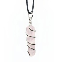 Rose Quartz Necklace, Spiral Wrapped Crystal Necklace To Bring Eternal Love - $10.00