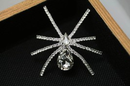 Silver Tone Clear Rhinestone 3D Halloween Spider Pin Brooch, Spider Animal Pin - £19.90 GBP