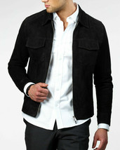 Veste de camionneur en cuir pour homme noir pur daim sur mesure taille SML... - £118.36 GBP