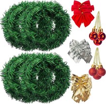 4PCS Christmas Garland 72FT/22M with Ball Ornaments &amp; Bows Shamrock Clover Green - £14.68 GBP