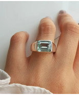 925 Sterling Silver Natural Certified 5.25 Ct Aquamarine Handmade Mens Ring - £53.29 GBP