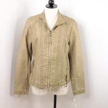 New Big Chill Vintage Women&#39;s Large Tan Gold Zip-Up Vegan Leather Biker Jacket - £27.87 GBP