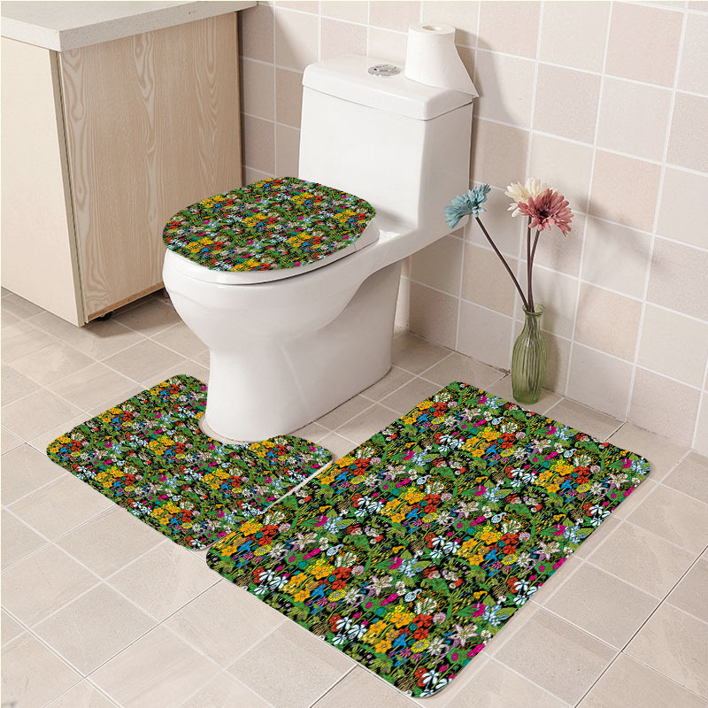 3Pcs/set Floral Pattern 03 Bathroom Toilet Mat Set Anti Slip Bath Mat de... - $33.29+