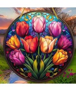 TULIPS Stained Acrylic SunCatcher 6&quot; Diameter - $20.08 CAD