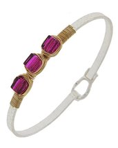 Two-Tone 3 Dark Pink Glass Beads Thin Bangle Bracelet (Dark Pink) - $9.69