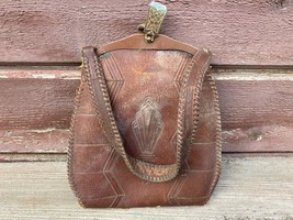 ANTIQUE ARTS &amp; CRAFTS HAND TOOLED LEATHER PURSE MEEKER MADE ART NOUVEAU - £31.02 GBP