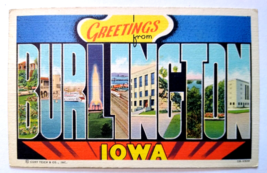 Greetings From Fort Burlington Iowa Large Letter Postcard Linen Curt Teich 1945 - £6.39 GBP