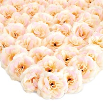 50 Pack Champagne Roses Artificial Flowers Bulk, 3&quot; Stemless Fake Silk Roses - £27.16 GBP