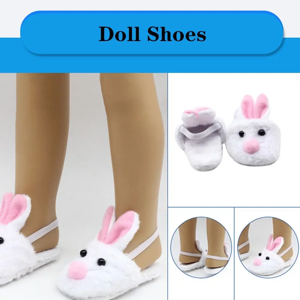 Cute White Bunny Rabbit Slipper Doll Shoes For 18&quot; Girl Doll Handmade Sl... - $10.55