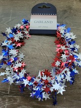 Patriotic Wired Garland  25 Ft Red Silver and Blue Small Stars-Brand New... - £11.58 GBP