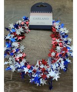 Patriotic Wired Garland  25 Ft Red Silver and Blue Small Stars-Brand New... - $14.73