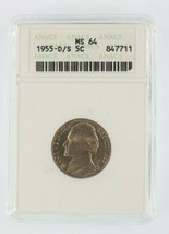 1955-D/S 5C Jefferson Nickel Graded by ANACS as MS-64 - £81.73 GBP