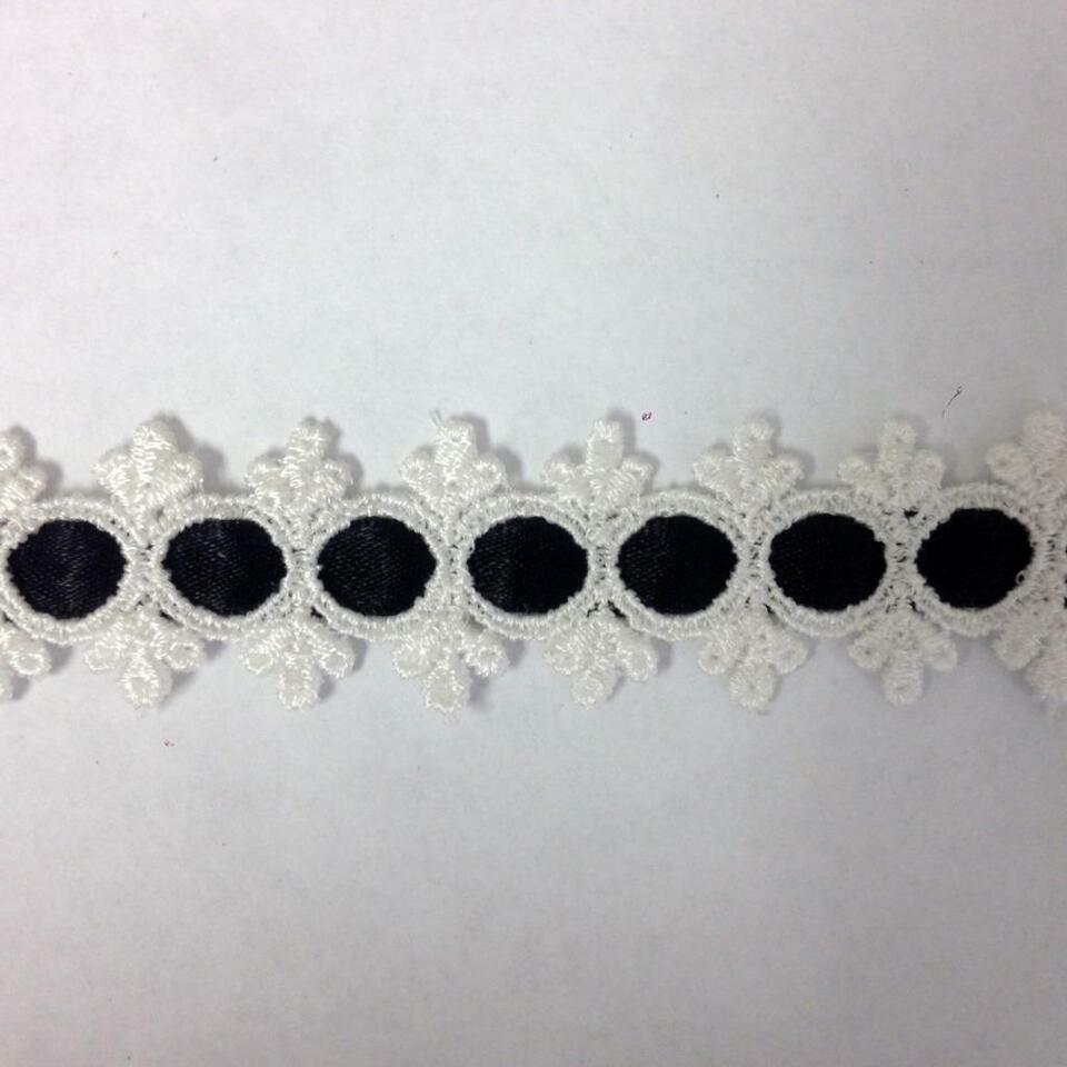 2 Yards White Venice Venise Black Satin Ribbon Double Scalloped 1&quot; SHIP ... - $0.99