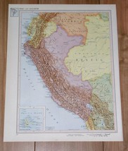 1951 Original Vintage Map Of Peru / Ecuador / Brazil / South America - $29.05