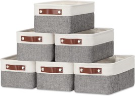 Small Canvas Linen Rectangular Storage Bins (6-Pack, White And Grey), Fa... - £33.78 GBP
