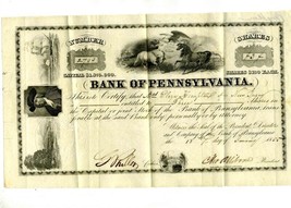 Bank of Pennsylvania 1855 Stock Certificate 3 Shares - £381.89 GBP