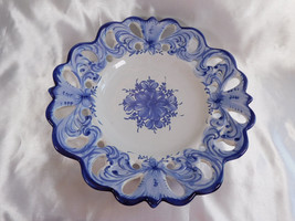 Blue and White Floral Plate from Portugal # 23286 - $27.67