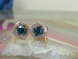 0.50ct Round Blue &amp; White Diamond Stud EARRINGS In 10k Rose Gold Finish Silver - £81.58 GBP