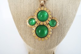 Vintage Coldwater Creek gold tone &amp; green glass stone pendant necklace - £15.74 GBP