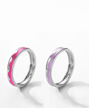 Authentic 925 Sterling Silver Pink/Purple Enamel Exquisite Wave Ring - £20.43 GBP