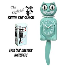 Oc EAN Waves Miss Kitty Cat Clock (3/4 Size) 12.75&quot; Green Free Battery Kit-Cat - £48.10 GBP