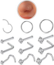 12 Pcs 20G Hypoallergenic 316L Surgical Stainless Steel Nose Rings Hoops Gold Si - £11.39 GBP