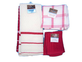 9 PC Kitchen Linen Set Red White Towels Waffle Dishcloths True Living  - £24.26 GBP