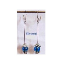 Dangling Stick Blue Glass Silver Plate Earrings  - £7.98 GBP