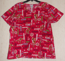 EXCELLENT WOMENS RUDOLPH THE RED-NOSED REINDEER NOVELTY PRINT SCRUBS TOP... - £18.30 GBP