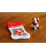 Vtg Santa&#39;s Best Christmas Mini Stocking w/ Ceramic Figurine Japan Moon ... - $10.40
